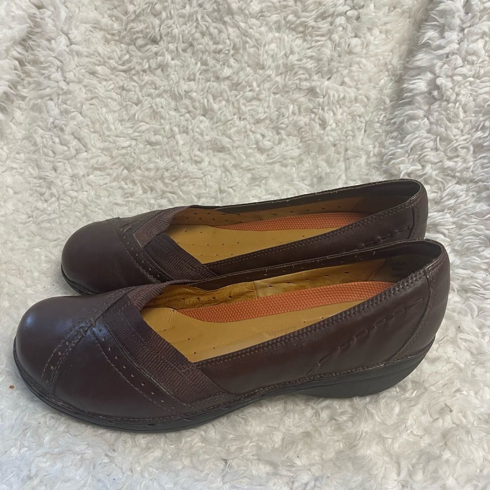 Clarks Structure leather Brown slip on wedge Loafers SZ 12M